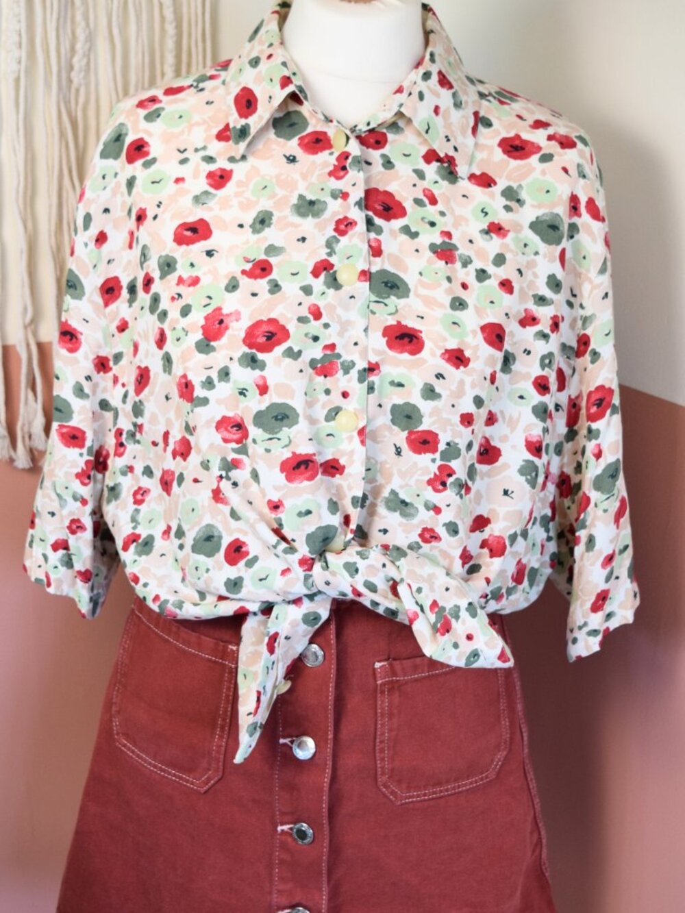 Bershka Rust Red Button Front Denim Mini Skirt A Line Y2K Size 6